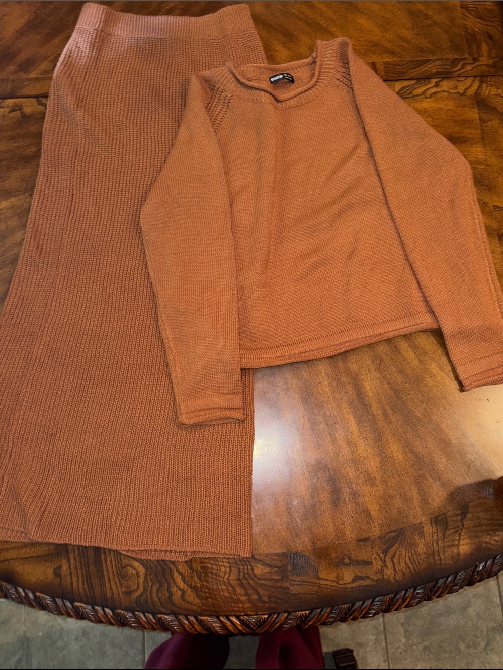 SHEIN Ribbed Knit Sweater & Maxi Skirt in Rust Brown. Medium